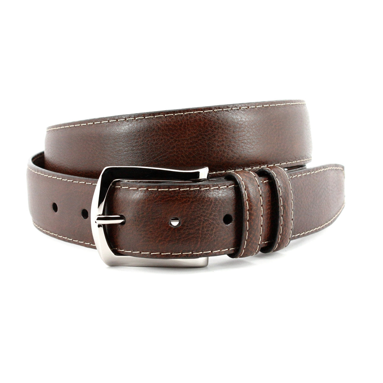Torino - Contrast Stitched Italian Soft Calfskin Belt - Brown