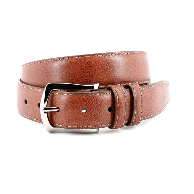 Torino - Contrast Stitched Italian Soft Calfskin Belt - Brandy