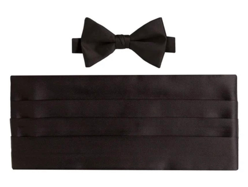 David Donahue - Black Satin Pre-tied Bow Tie & Cummerbund Set