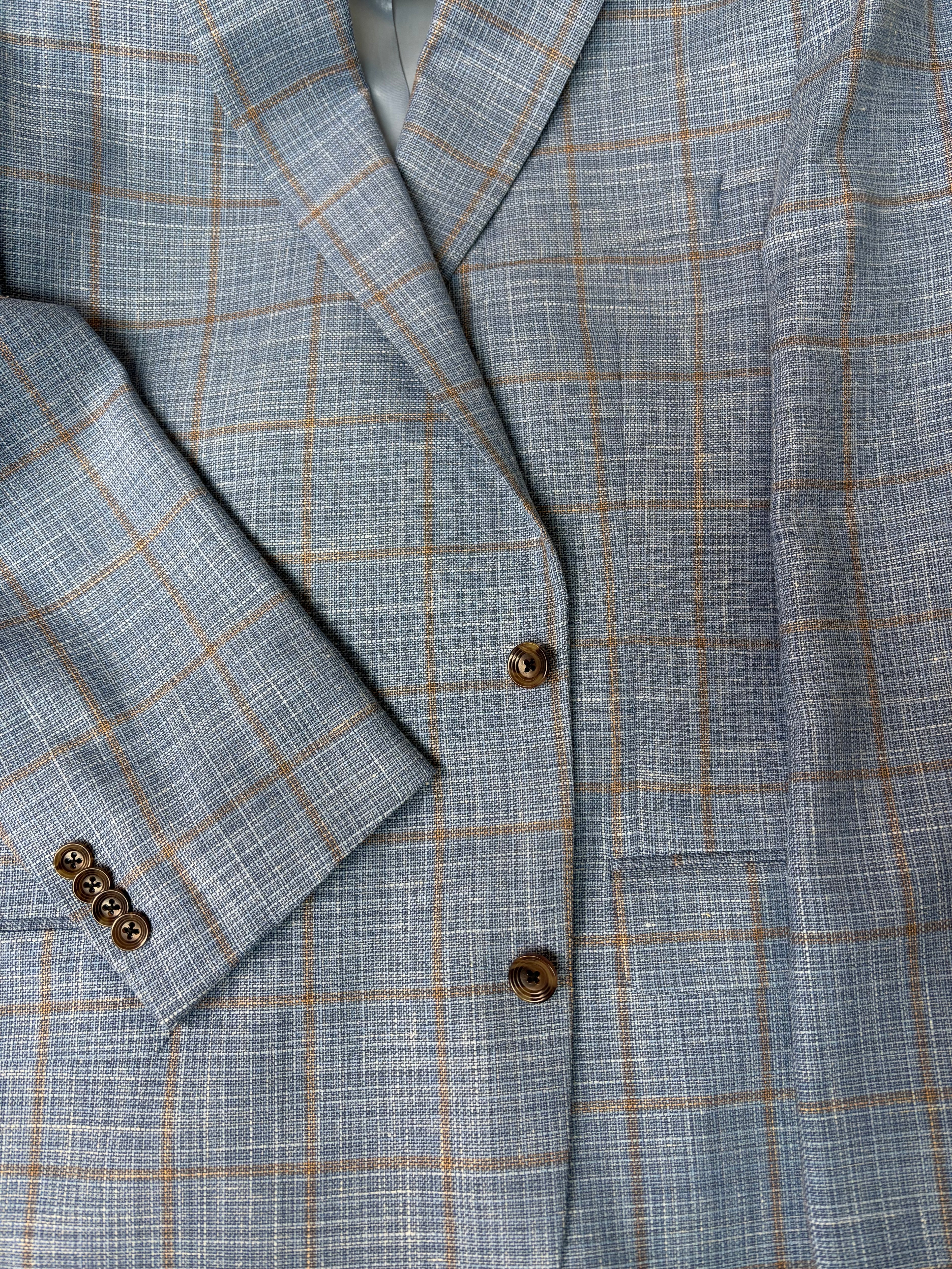 Jack Victor - Wool Silk Blue W/Orange Windowpane