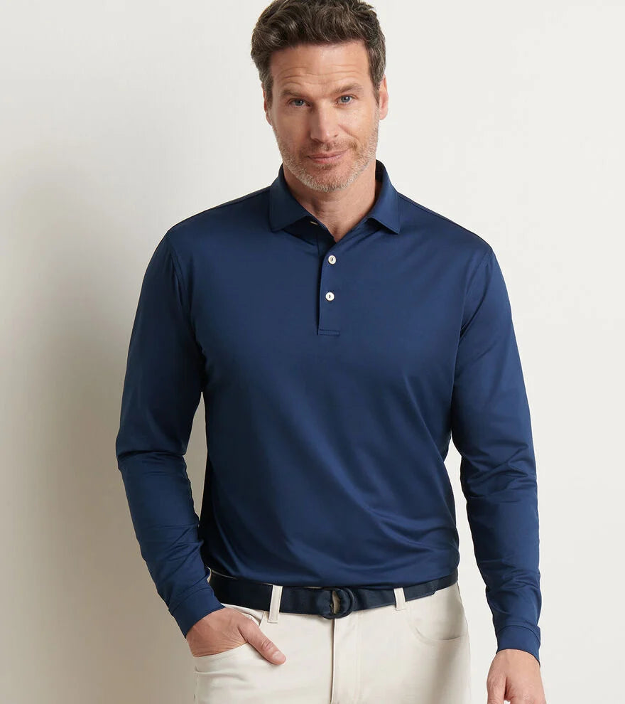 Peter Millar -Solid Stretch Jersey Long Sleeve Polo