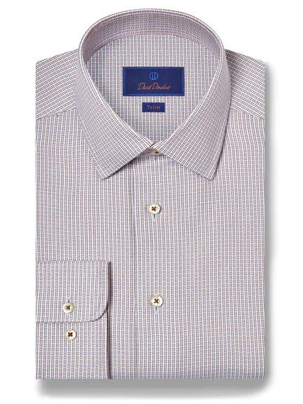 David Donahue - Chocolate & Sky Oxford Dobby Dress Shirt