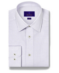 David Donahue - Trim White & Blue Dobby Check Dress Shirt
