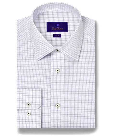 David Donahue - Trim White & Blue Dobby Check Dress Shirt