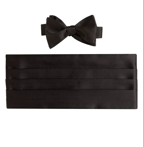David Donahue - Black Satin Self-tie Bow Tie & Cummerbund Set