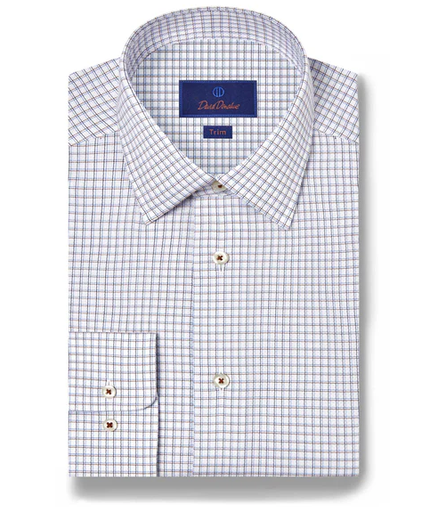 David Donahue - White & Chocolate Dobby Check Dress Shirt