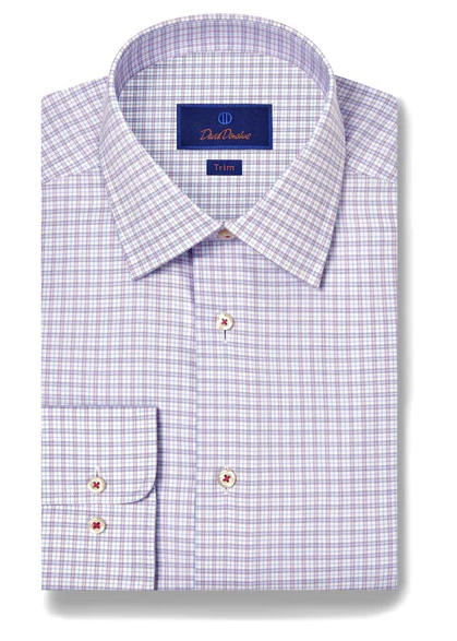 David Donahue - Sky & Berry Twill Check Dress Shirt