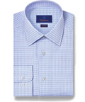 David Donahue - Sky Textured Dobby Check Dress Shirt