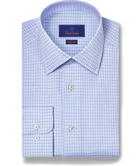 David Donahue - Sky Textured Dobby Check Dress Shirt