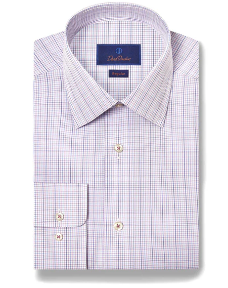 David Donahue - Purple Multi Poplin Check Dress Shirt