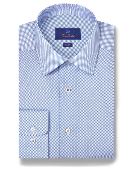David Donahue - Sky Micro Geometric Print Dress Shirt
