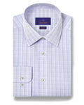 David Donahue - Blue Multi Poplin Check Dress Shirt