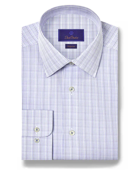 David Donahue - Blue Multi Poplin Check Dress Shirt