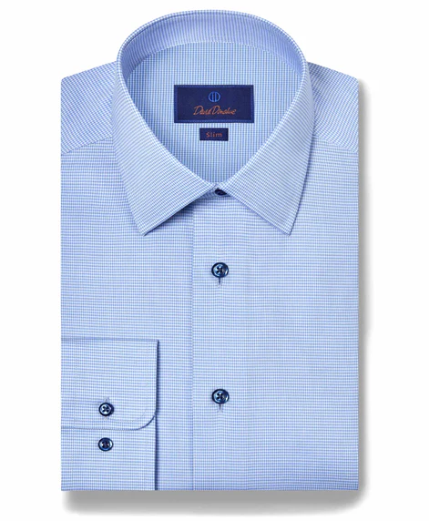 David Donahue - Blue Houndstooth Signature Stretch Dress Shirt