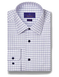 David Donahue - White & Navy Dobby Check Dress Shirt