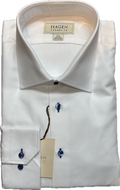 Hagen - White Steep Twill Blue Button