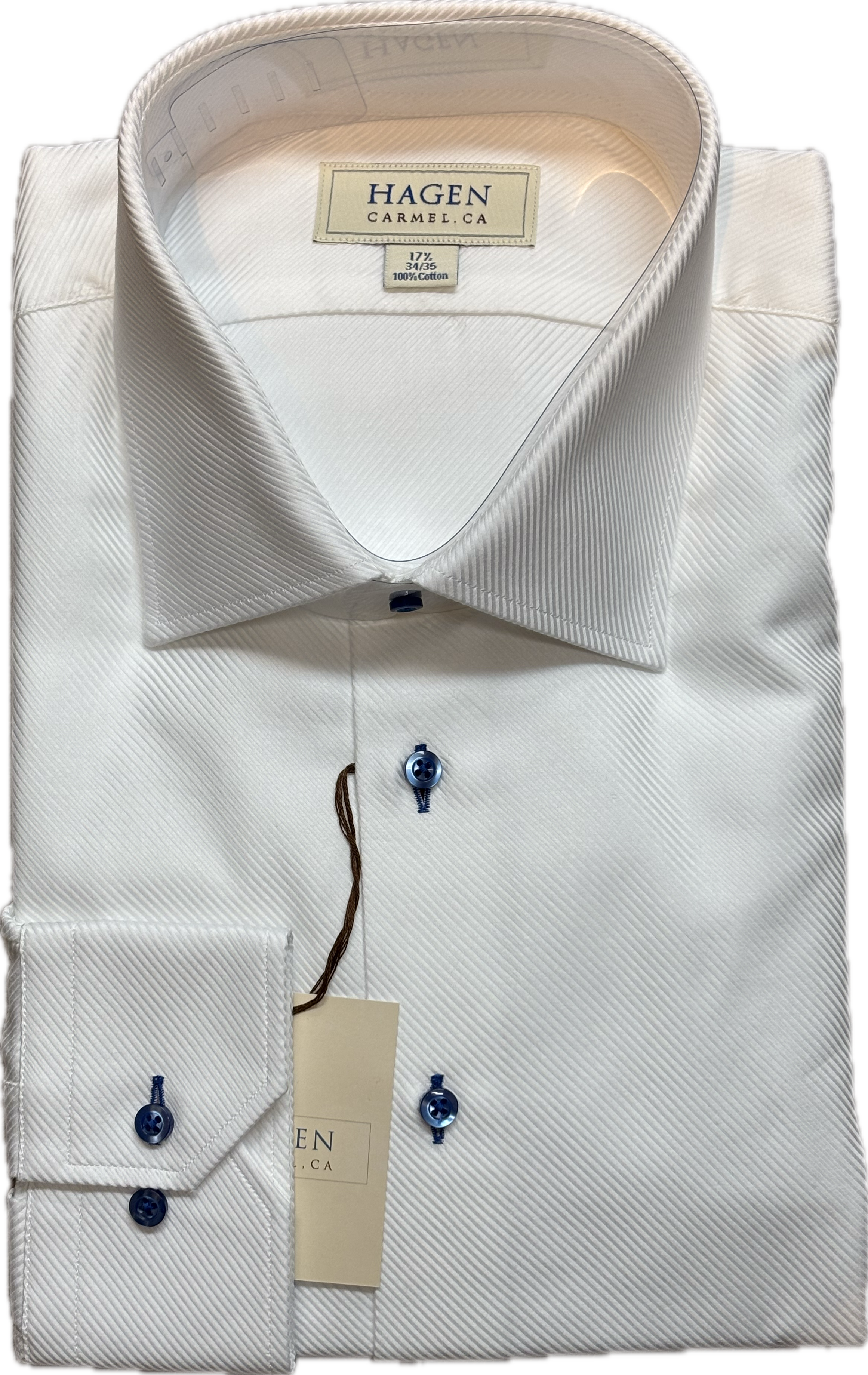 Hagen - White Steep Twill Blue Button