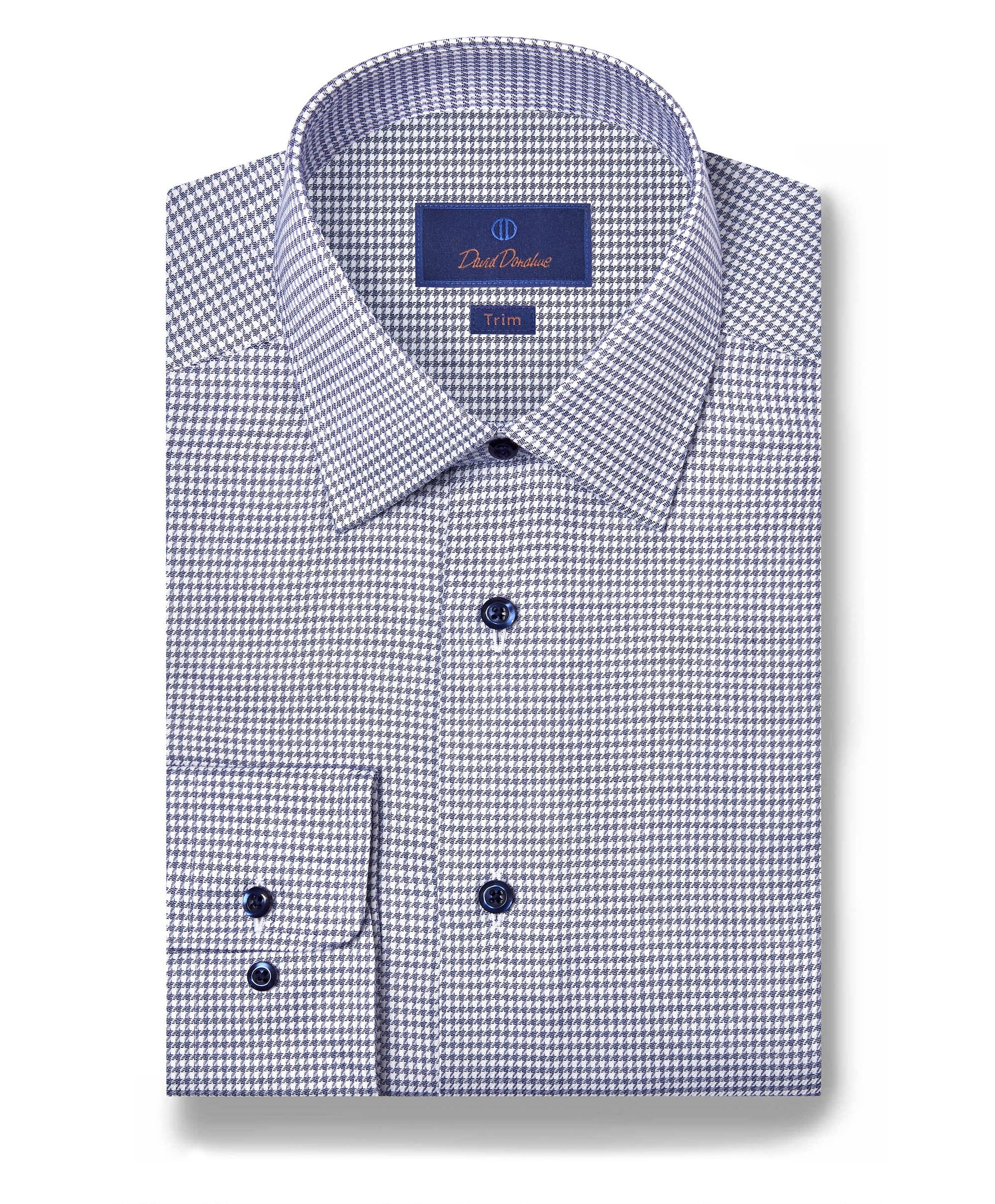 David Donahue - Navy & White Twill Micro Check Stretch